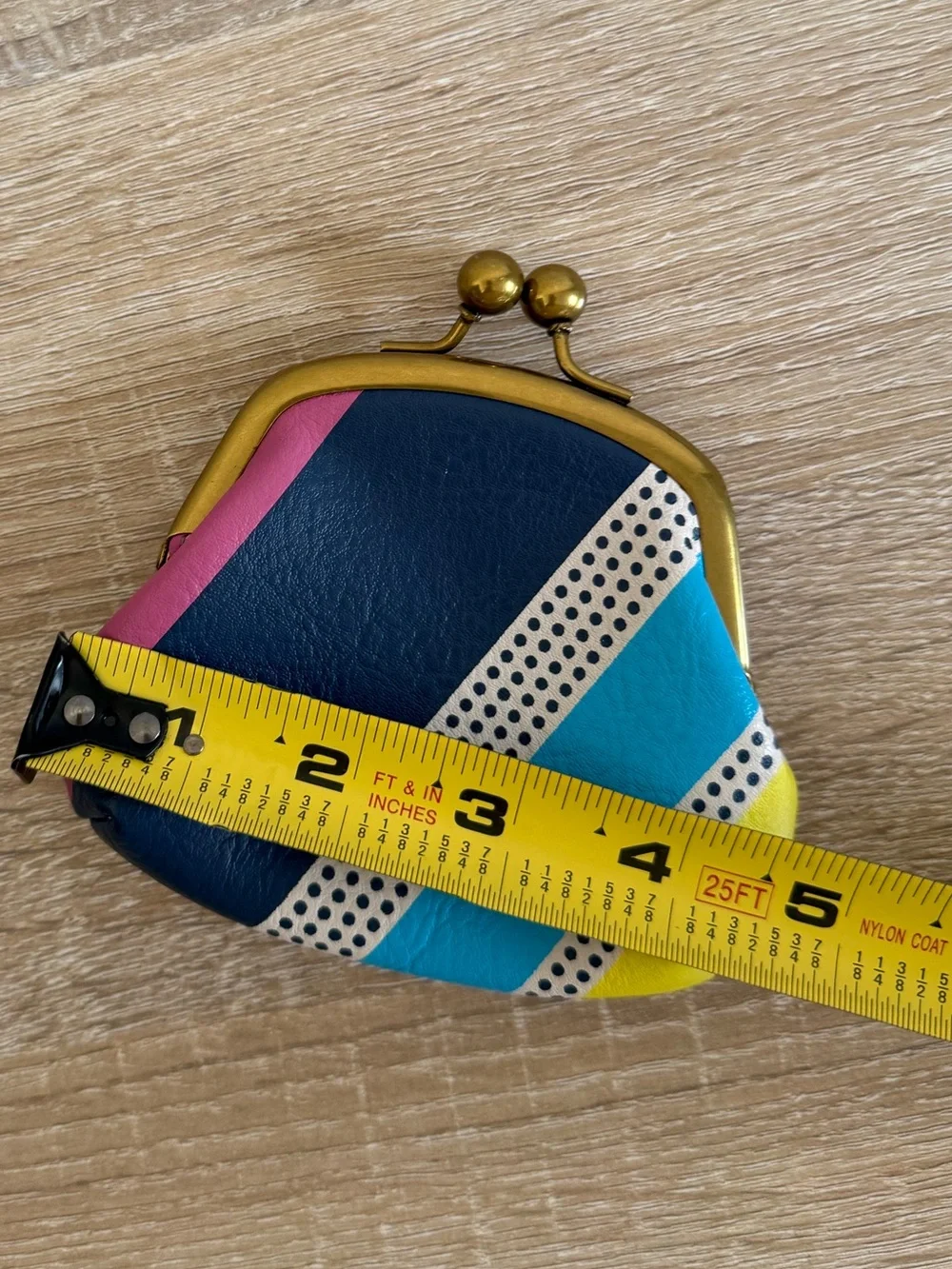 Fossil mini coin pouch/wallet multicolor leather brass kiss-lock